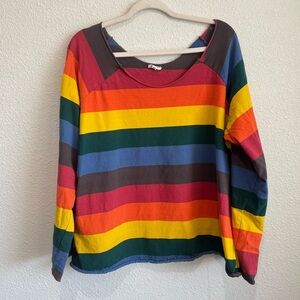 POL Womens Medium Oversized Rainbow Striped Long Sleeve Relaxed Fit Boho Top
